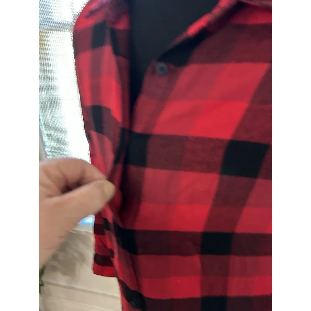 Flannel Nightgown 1-2X Night Shirt Red Buffalo Plaid Donna Karan Sleepwear